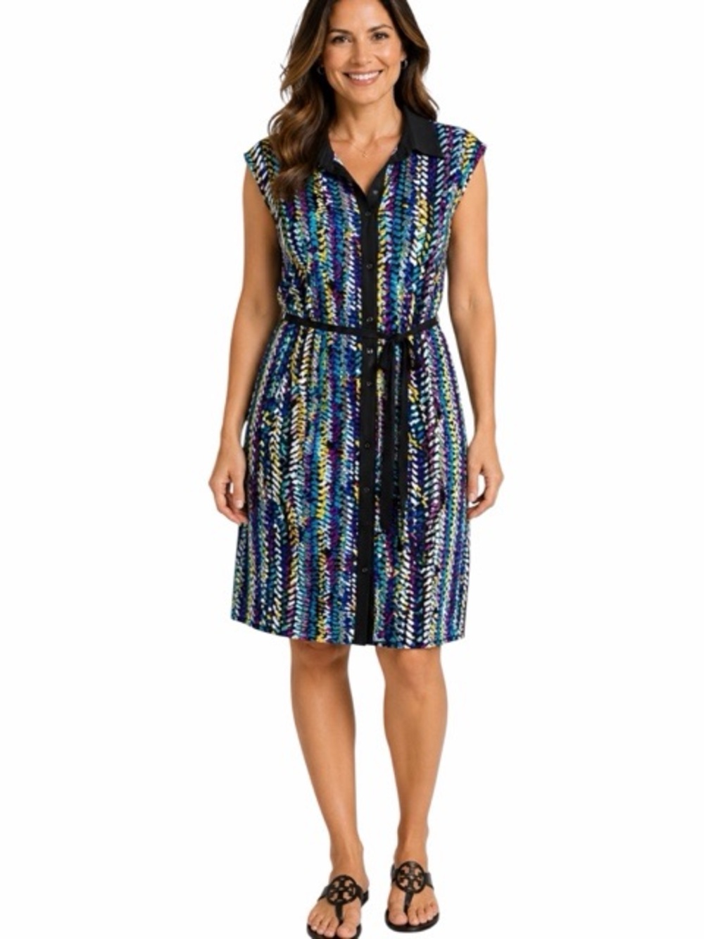 Liz Claiborne Abstract Print Sleeveless Belted Shirt Dress